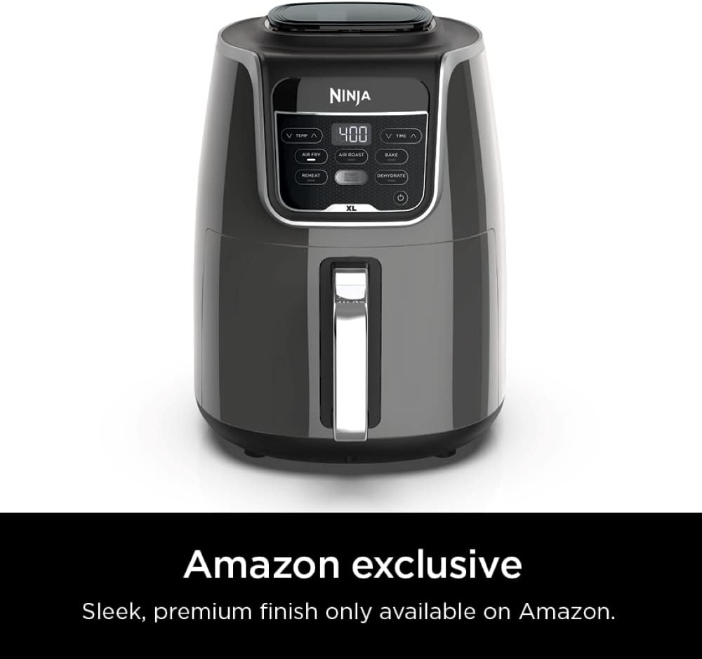 Ninja Air Fryer XL, 5.5 Qt. Capacity that can Air Fry, Air Roast, Bake, Reheat & Dehydrate, with Dishwasher Safe, Nonstick Basket & Crisper Plate and a Chef-Inspired Recipe Guide, Grey, AF150AMZ