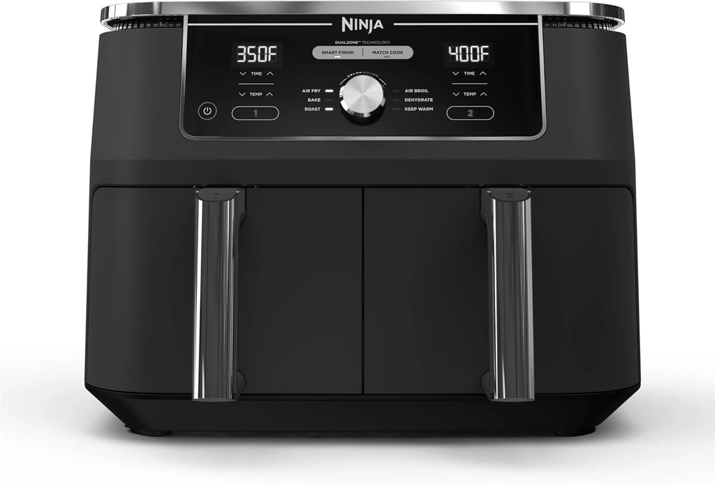 Ninja DZ071 Foodi 6-in-1 FlexBasket Air Fryer with 7-QT MegaZone & Basket Divider for Large Proteins & Full Meals, Smart Finish Cook 2 Foods 2 Ways, Family Sized Capacity, Air Fry, Roast & More, Black