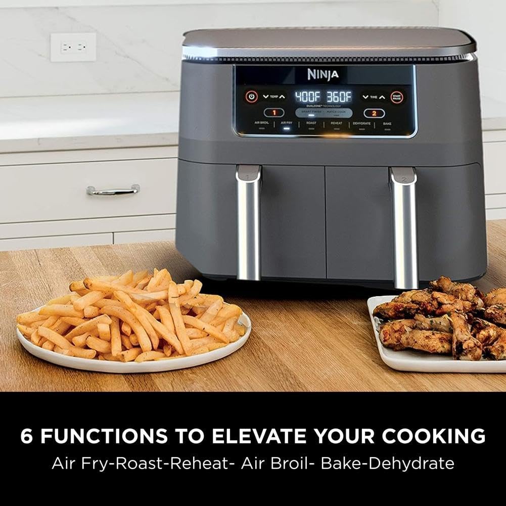 Ninja Air Fryer, Roast, Bake, Air Fry, Crisps, Broil, Reheats, Keep Warm, 10-in-1, Fries, Frozen Food, Veggies, and Meat, Quick Meals, Healthy Meals, Less Oil, 10 QT, Black, DZ302