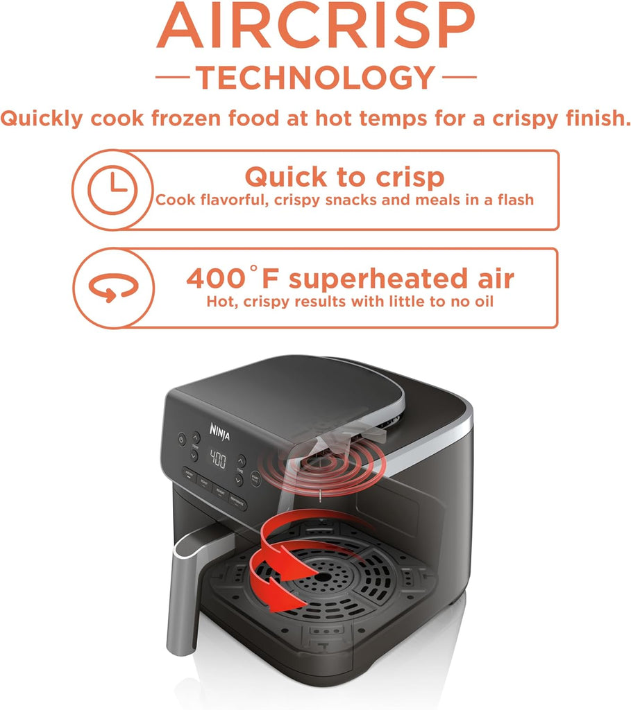Ninja Air Fryer Pro XL 6-in-1 with 6.5 QT Capacity, Max Crisp, Air Fry, Air Roast, Bake, Reheat, Dehydrate, Max Crisp Technology with 450F, Nonstick Basket & Crisper Plate, Grey, AF181