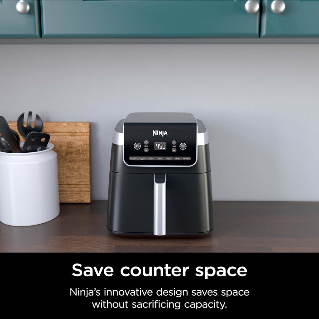 Ninja Air Fryer Pro XL 7-in-1, Max Crisp Tech, 450F for Hotter, Crispy Results, 6.5 QT Capacity fits 9lb wings, Max Crisp, Broil, Air Fry, Roast, Bake, Reheat, Dehydrate, Space Saving, Grey, AF182AMZ
