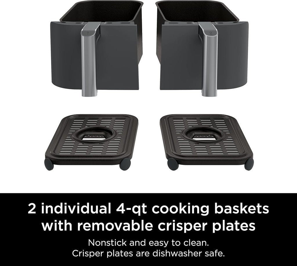 Ninja DZ401 Foodi 10 Quart 6-in-1 DualZone XL 2-Basket Air Fryer with 2 Independent Frying Baskets, Match Cook & Smart Finish to Roast, Broil, Dehydrate for Quick, Easy Family-Sized Meals, Grey