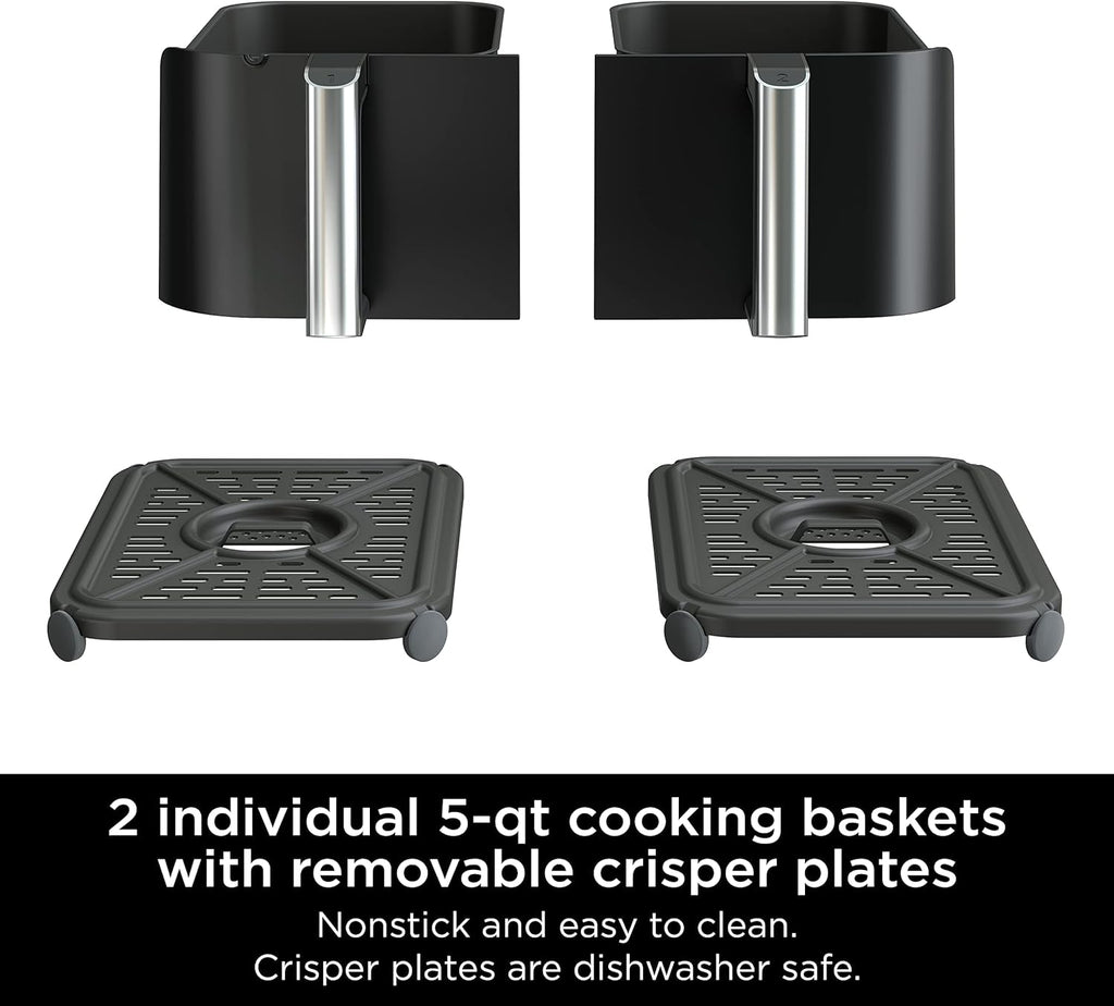 Ninja DZ071 Foodi 6-in-1 FlexBasket Air Fryer with 7-QT MegaZone & Basket Divider for Large Proteins & Full Meals, Smart Finish Cook 2 Foods 2 Ways, Family Sized Capacity, Air Fry, Roast & More, Black