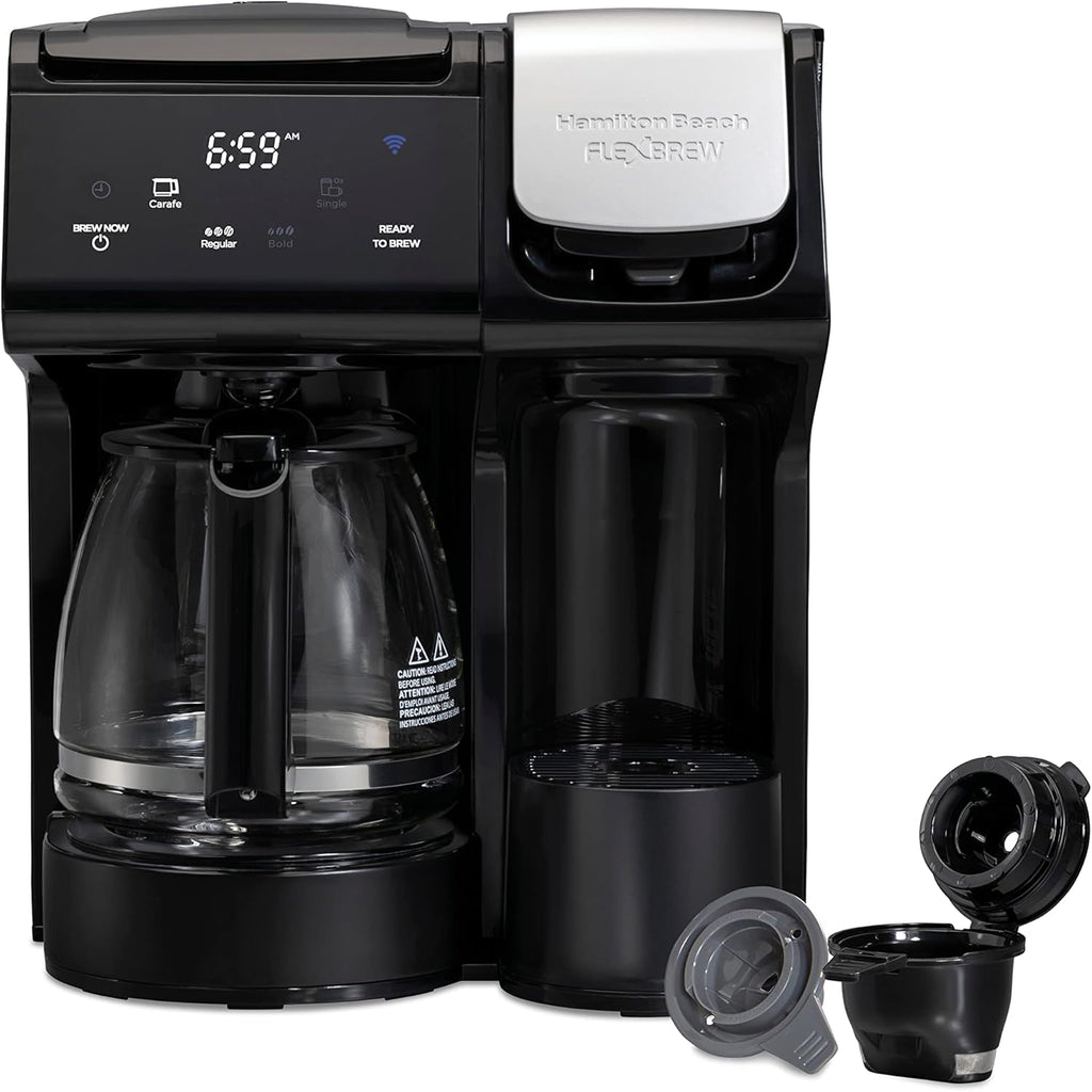 Hamilton Beach 49911 FlexBrew Trio 2-Way Coffee Maker, Single Serve & Full 12c Carafe, Black, FastBrew, Removable Reservoir, Alexa Enabled