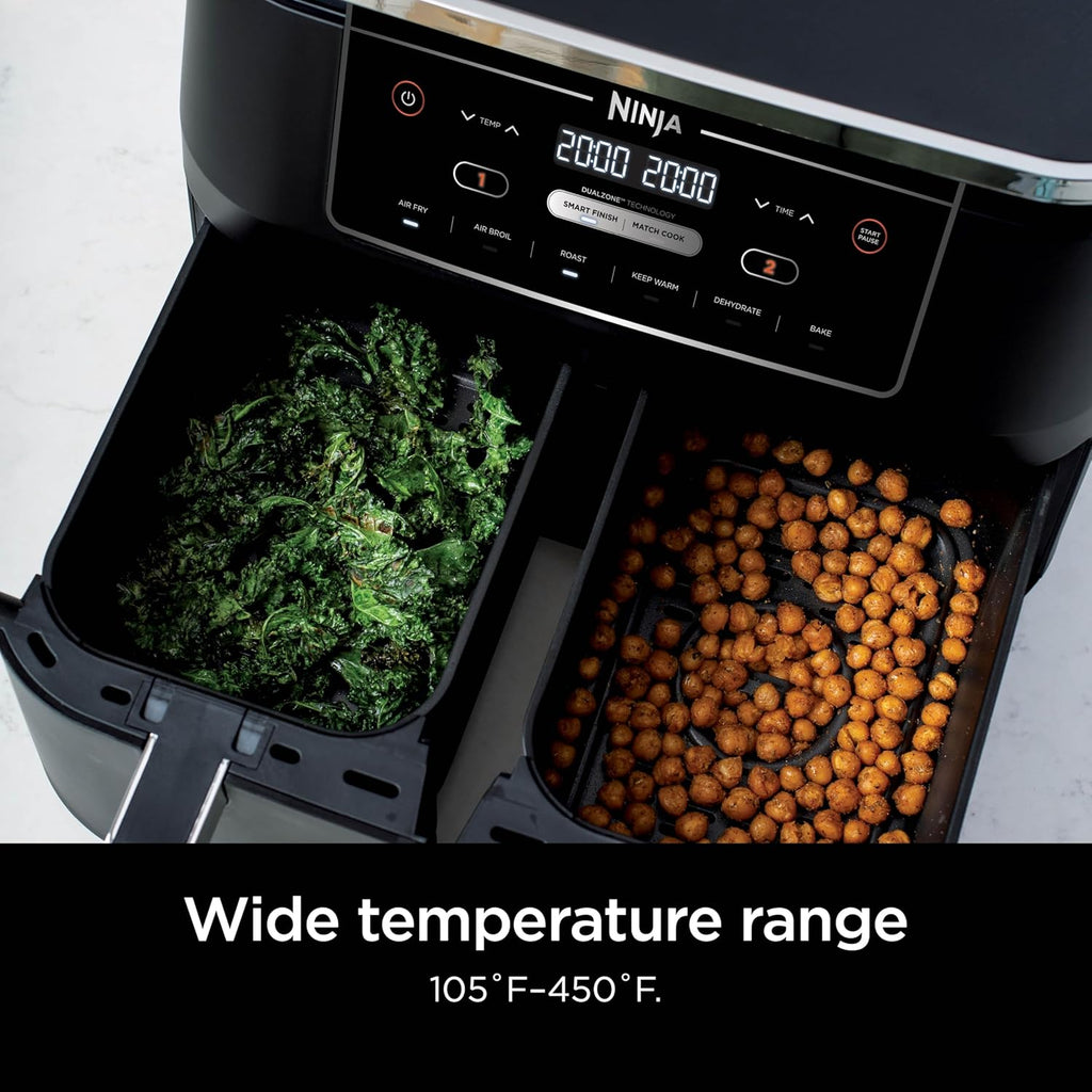 Ninja Air Fryer, Roast, Bake, Air Fry, Crisps, Broil, Reheats, Keep Warm, 10-in-1, Fries, Frozen Food, Veggies, and Meat, Quick Meals, Healthy Meals, Less Oil, 10 QT, Black, DZ302