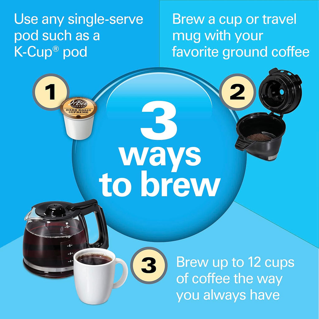 Hamilton Beach 49911 FlexBrew Trio 2-Way Coffee Maker, Single Serve & Full 12c Carafe, Black, FastBrew, Removable Reservoir, Alexa Enabled