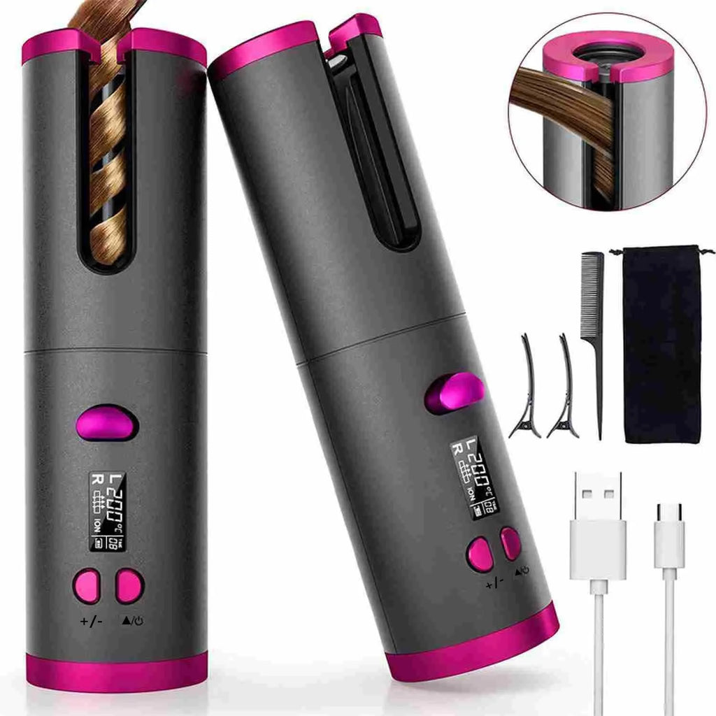 5000mAh Cordless Auto Hair Curler – USB Rechargeable Smart Curling Wand with LCD Display, Portable & Effortless Styling Tool