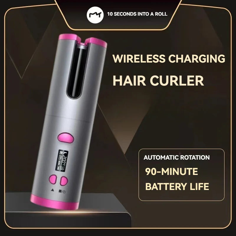 5000mAh Cordless Auto Hair Curler – USB Rechargeable Smart Curling Wand with LCD Display, Portable & Effortless Styling Tool