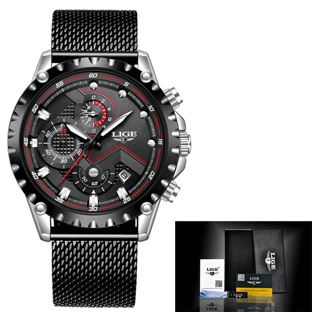 2019 New LIGE Blue Casual Mesh Belt Fashion Quartz Gold Watch Mens Watches Top Brand Luxury Waterproof Clock Relogio Masculino
