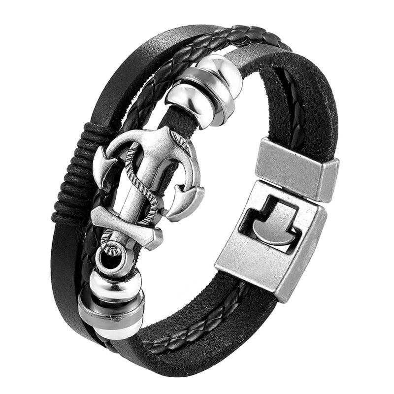 2019 Newest Design Fashion Multi-layer Leather Bracelet Men Vintage Punk Anchor Bracelets Women Nautical Jewelry Preferred Gift