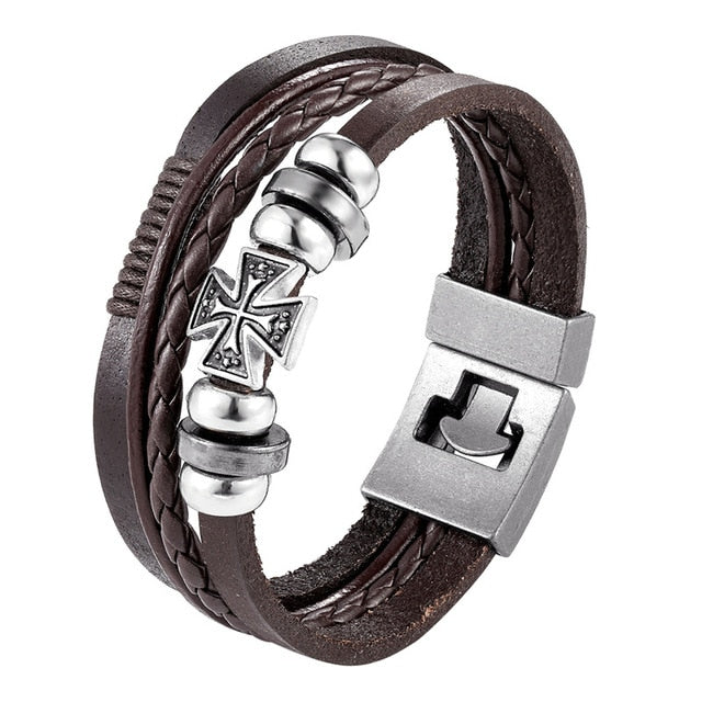 2019 Newest Design Fashion Multi-layer Leather Bracelet Men Vintage Punk Anchor Bracelets Women Nautical Jewelry Preferred Gift