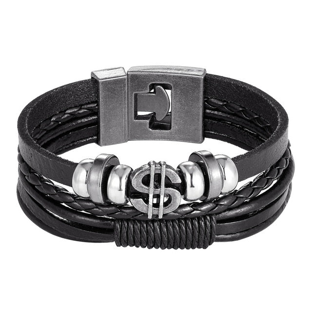 2019 Newest Design Fashion Multi-layer Leather Bracelet Men Vintage Punk Anchor Bracelets Women Nautical Jewelry Preferred Gift
