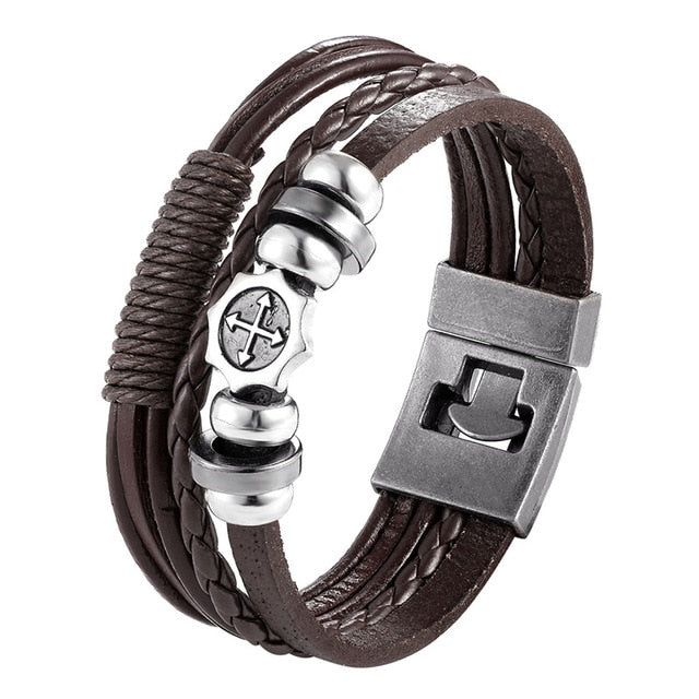 2019 Newest Design Fashion Multi-layer Leather Bracelet Men Vintage Punk Anchor Bracelets Women Nautical Jewelry Preferred Gift