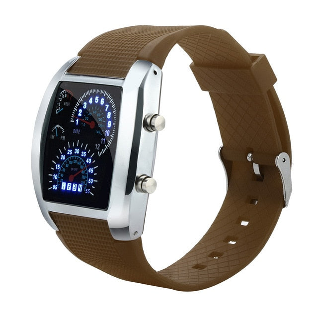 Men's wacthes Fashion LED Light Flash Turbo Speedometer Sports Car Dial Meter Watch Simple design Wristwatches relogio masculino