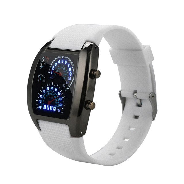 Men's wacthes Fashion LED Light Flash Turbo Speedometer Sports Car Dial Meter Watch Simple design Wristwatches relogio masculino