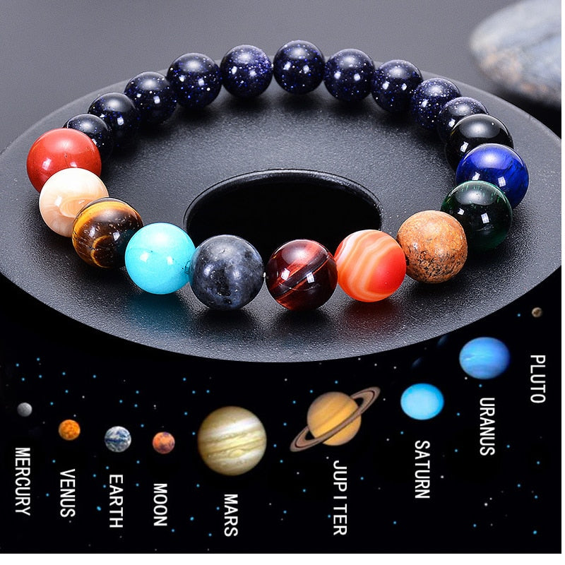 Men Bracelet for Men Women Natural Stone Beaded Chakra Yoga Bracelet Universe Solar System Planets Bracelets Charm Jewelry