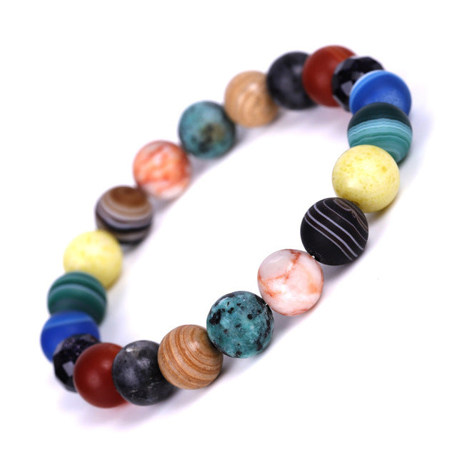 Men Bracelet for Men Women Natural Stone Beaded Chakra Yoga Bracelet Universe Solar System Planets Bracelets Charm Jewelry