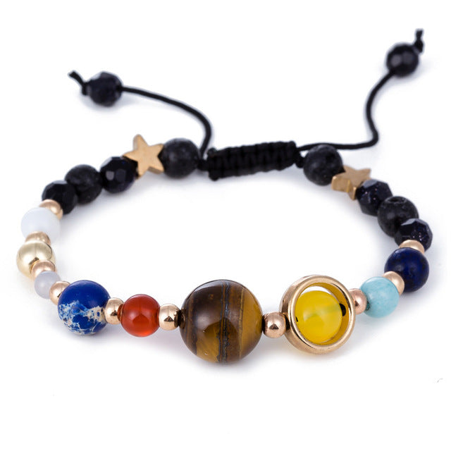 Men Bracelet for Men Women Natural Stone Beaded Chakra Yoga Bracelet Universe Solar System Planets Bracelets Charm Jewelry