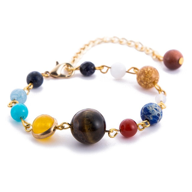 Men Bracelet for Men Women Natural Stone Beaded Chakra Yoga Bracelet Universe Solar System Planets Bracelets Charm Jewelry
