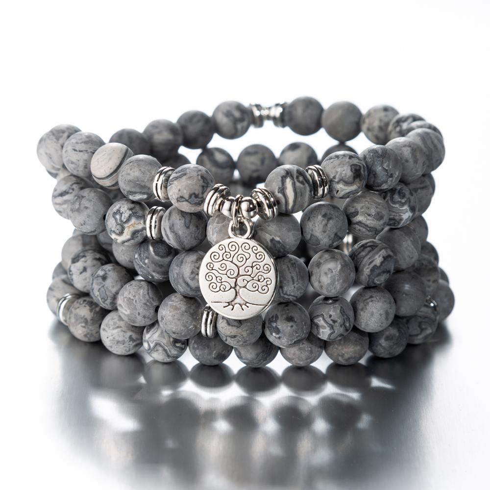 108 Beaded Natural Stones Mala Buddha Lotus Tree Chakra Yoga Couple Charmed Stretchy Strand Bracelets