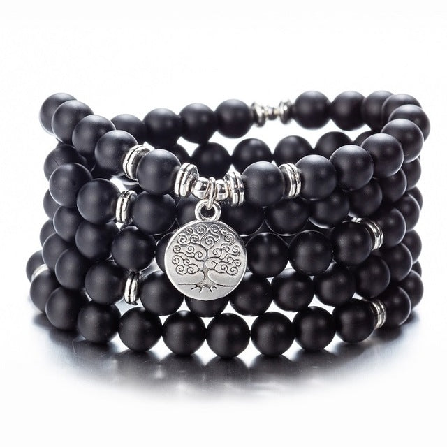 108 Beaded Natural Stones Mala Buddha Lotus Tree Chakra Yoga Couple Charmed Stretchy Strand Bracelets