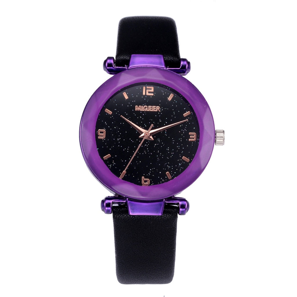 Starry Sky Women Wacthes Top Brand Luxury Casual Quartz Leather Watchband Strap Clock Analog Wrist Watch for female reloj mujer
