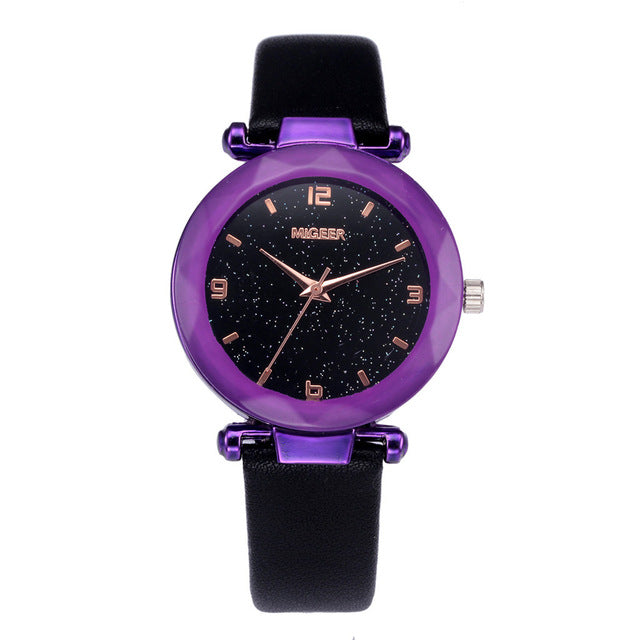 Starry Sky Women Wacthes Top Brand Luxury Casual Quartz Leather Watchband Strap Clock Analog Wrist Watch for female reloj mujer