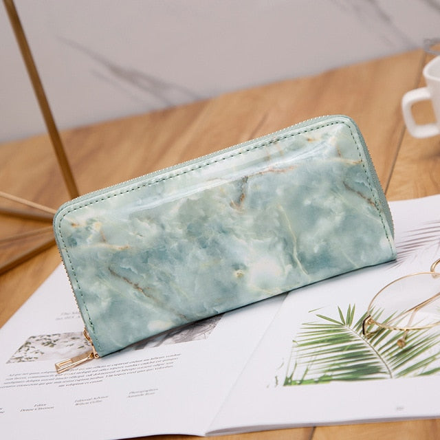 Casual Women Lady Wallets Purses Totes Feminina Marble Patent Leather Clutch Bags Girls Zipper Card Coin Money Holder Pouch Pack