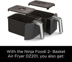 Ninja DZ071 Foodi 6-in-1 FlexBasket Air Fryer with 7-QT MegaZone & Basket Divider for Large Proteins & Full Meals, Smart Finish Cook 2 Foods 2 Ways, Family Sized Capacity, Air Fry, Roast & More, Black