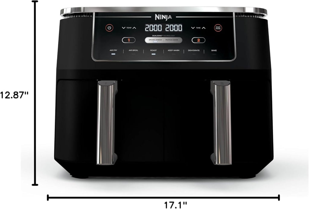 Ninja DZ071 Foodi 6-in-1 FlexBasket Air Fryer with 7-QT MegaZone & Basket Divider for Large Proteins & Full Meals, Smart Finish Cook 2 Foods 2 Ways, Family Sized Capacity, Air Fry, Roast & More, Black