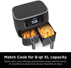 Ninja DZ401 Foodi 10 Quart 6-in-1 DualZone XL 2-Basket Air Fryer with 2 Independent Frying Baskets, Match Cook & Smart Finish to Roast, Broil, Dehydrate for Quick, Easy Family-Sized Meals, Grey