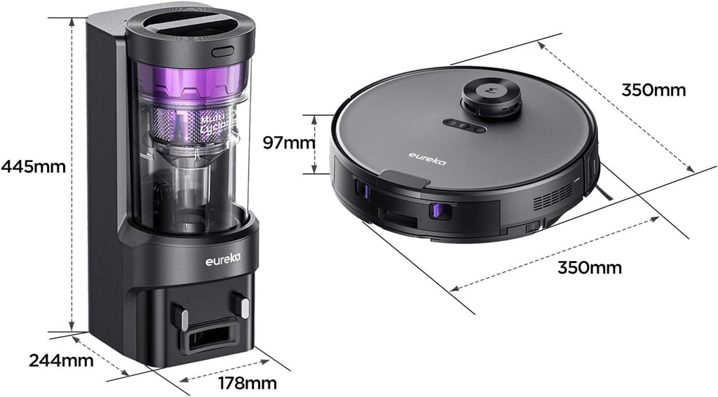 Eureka Robot Vacuum with Bagless Self Emptying Station, Robotic Vacuum and Mop Combo, 45-Day Capacity, 4000Pa Suction, Auto Lifting Mop, LiDAR Navigation, NER E10s BK
