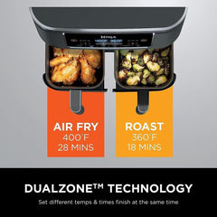Ninja DZ071 Foodi 6-in-1 FlexBasket Air Fryer with 7-QT MegaZone & Basket Divider for Large Proteins & Full Meals, Smart Finish Cook 2 Foods 2 Ways, Family Sized Capacity, Air Fry, Roast & More, Black