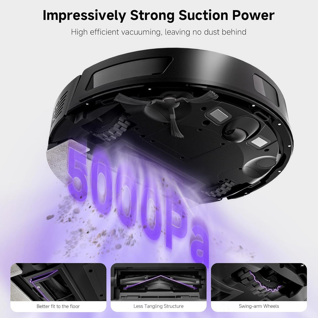 Robot Vacuum and Mop Combo, 5000Pa Robotic Vacuum with 3.5L Self Emptying Station, Lidar Navigation Robot Vacuum Cleaner, 180mins Runtime, APP/Remote/Voice Control, for Hard Floors and Carpets