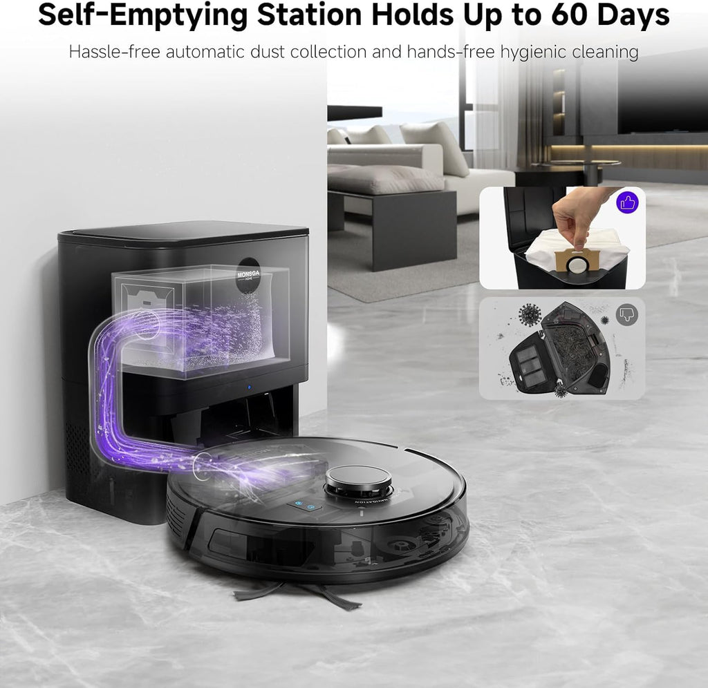 Robot Vacuum and Mop Combo, 5000Pa Robotic Vacuum with 3.5L Self Emptying Station, Lidar Navigation Robot Vacuum Cleaner, 180mins Runtime, APP/Remote/Voice Control, for Hard Floors and Carpets