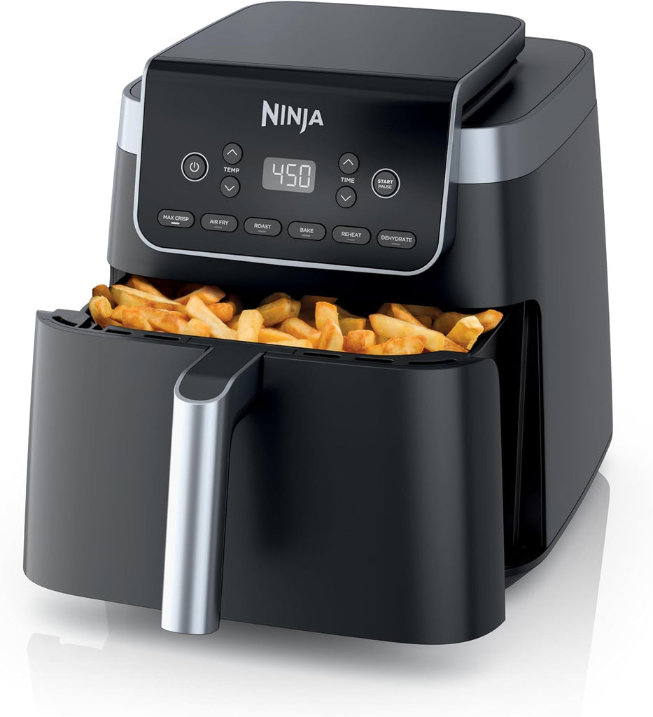 Ninja Air Fryer Pro XL 7-in-1, Max Crisp Tech, 450F for Hotter, Crispy Results, 6.5 QT Capacity fits 9lb wings, Max Crisp, Broil, Air Fry, Roast, Bake, Reheat, Dehydrate, Space Saving, Grey, AF182AMZ