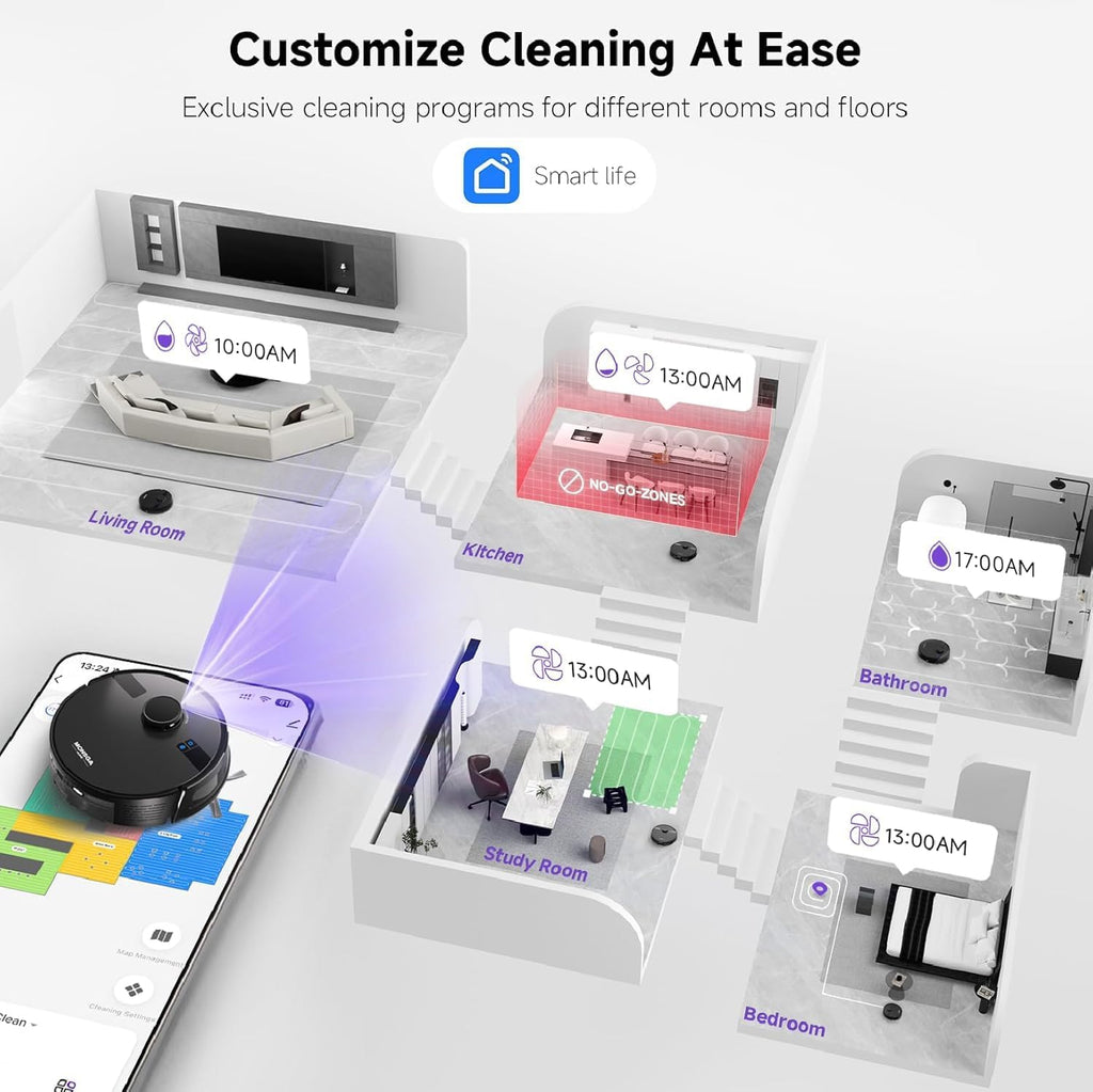 Robot Vacuum and Mop Combo, 5000Pa Robotic Vacuum with 3.5L Self Emptying Station, Lidar Navigation Robot Vacuum Cleaner, 180mins Runtime, APP/Remote/Voice Control, for Hard Floors and Carpets