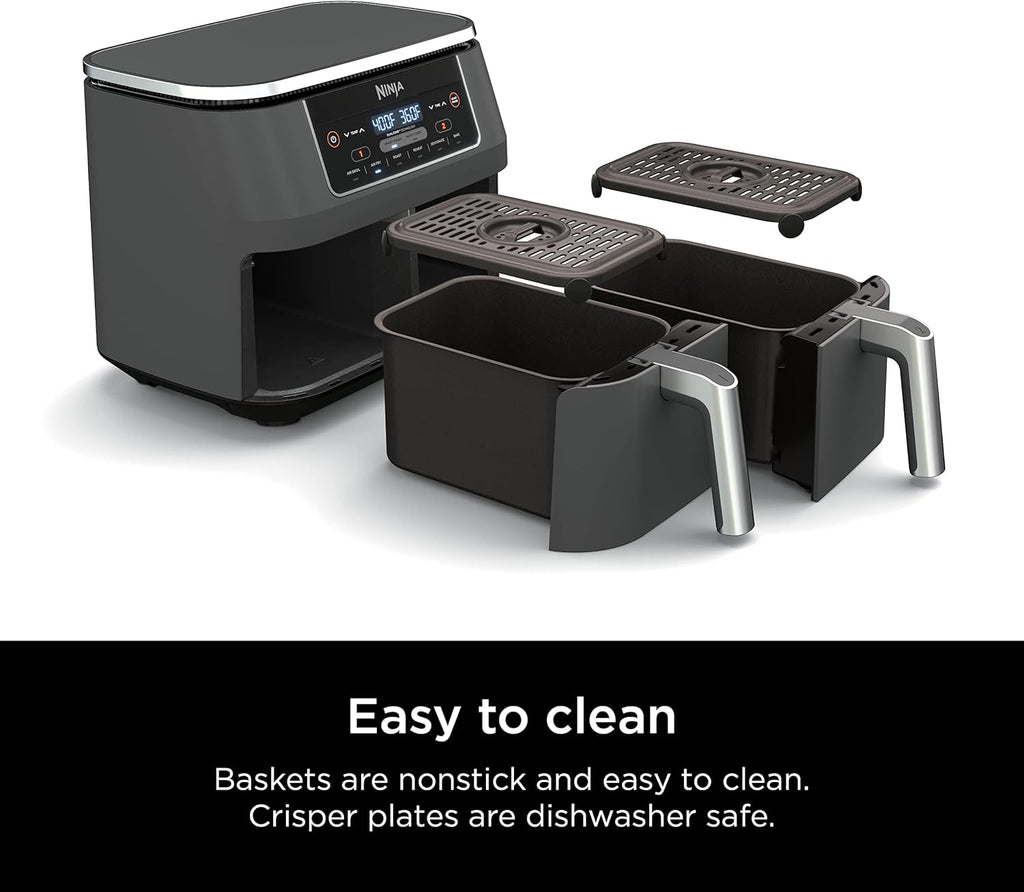 Ninja DZ071 Foodi 6-in-1 FlexBasket Air Fryer with 7-QT MegaZone & Basket Divider for Large Proteins & Full Meals, Smart Finish Cook 2 Foods 2 Ways, Family Sized Capacity, Air Fry, Roast & More, Black