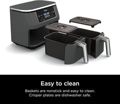 Ninja DZ071 Foodi 6-in-1 FlexBasket Air Fryer with 7-QT MegaZone & Basket Divider for Large Proteins & Full Meals, Smart Finish Cook 2 Foods 2 Ways, Family Sized Capacity, Air Fry, Roast & More, Black