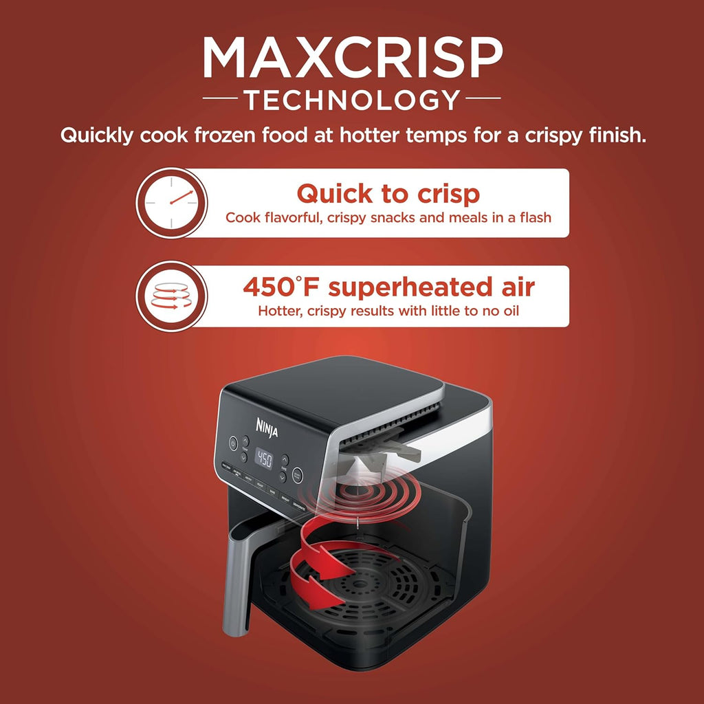 Ninja Air Fryer Pro XL 7-in-1, Max Crisp Tech, 450F for Hotter, Crispy Results, 6.5 QT Capacity fits 9lb wings, Max Crisp, Broil, Air Fry, Roast, Bake, Reheat, Dehydrate, Space Saving, Grey, AF182AMZ