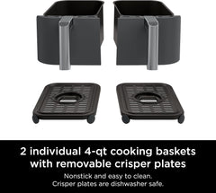 Ninja DZ401 Foodi 10 Quart 6-in-1 DualZone XL 2-Basket Air Fryer with 2 Independent Frying Baskets, Match Cook & Smart Finish to Roast, Broil, Dehydrate for Quick, Easy Family-Sized Meals, Grey