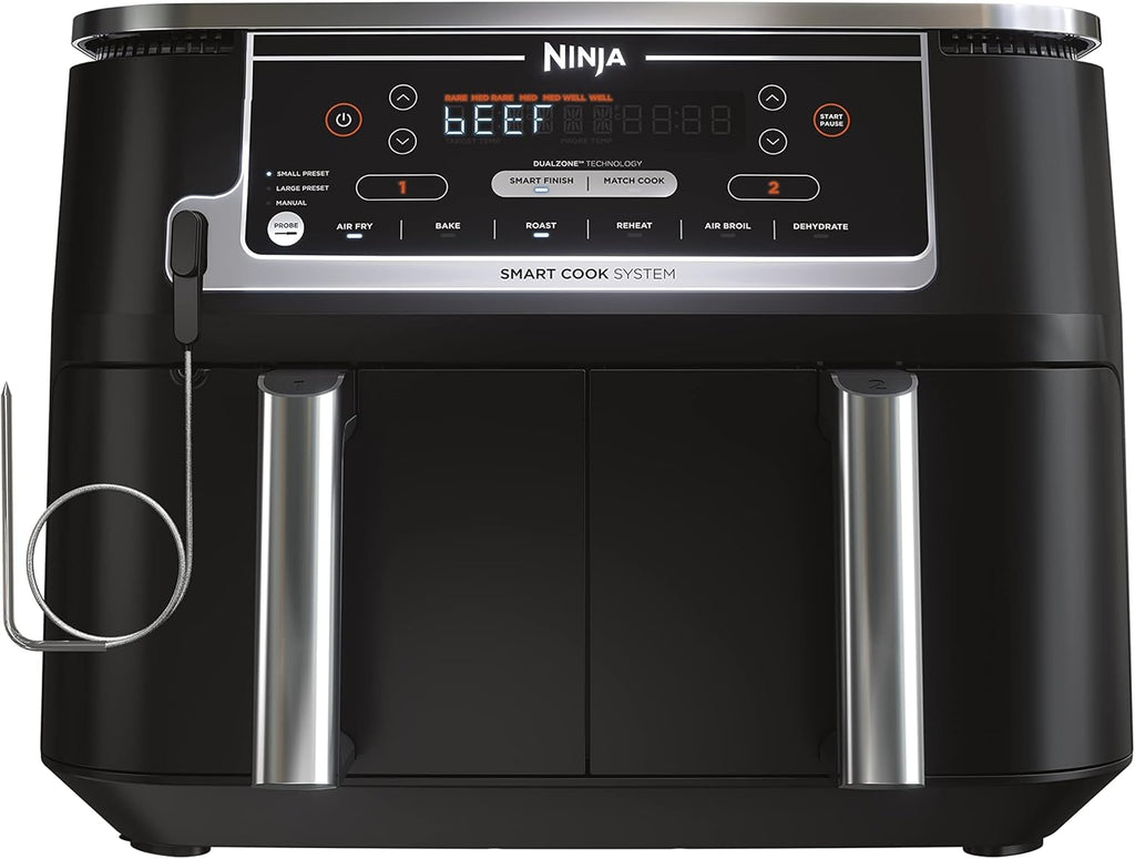 Ninja DZ071 Foodi 6-in-1 FlexBasket Air Fryer with 7-QT MegaZone & Basket Divider for Large Proteins & Full Meals, Smart Finish Cook 2 Foods 2 Ways, Family Sized Capacity, Air Fry, Roast & More, Black