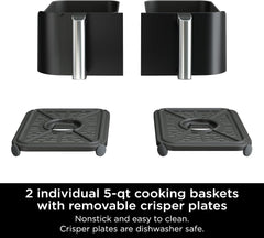 Ninja DZ071 Foodi 6-in-1 FlexBasket Air Fryer with 7-QT MegaZone & Basket Divider for Large Proteins & Full Meals, Smart Finish Cook 2 Foods 2 Ways, Family Sized Capacity, Air Fry, Roast & More, Black