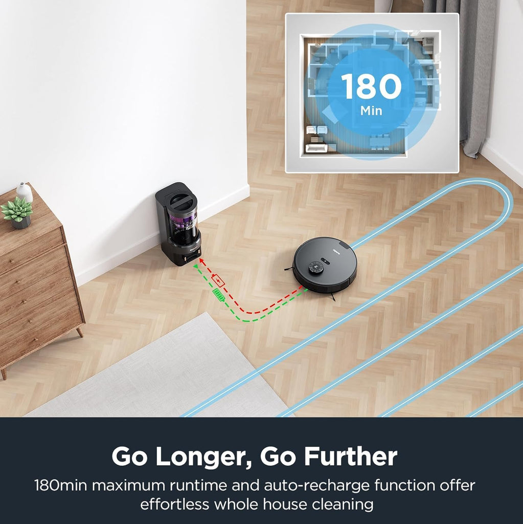 Eureka Robot Vacuum with Bagless Self Emptying Station, Robotic Vacuum and Mop Combo, 45-Day Capacity, 4000Pa Suction, Auto Lifting Mop, LiDAR Navigation, NER E10s BK