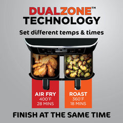 Ninja DZ071 Foodi 6-in-1 FlexBasket Air Fryer with 7-QT MegaZone & Basket Divider for Large Proteins & Full Meals, Smart Finish Cook 2 Foods 2 Ways, Family Sized Capacity, Air Fry, Roast & More, Black