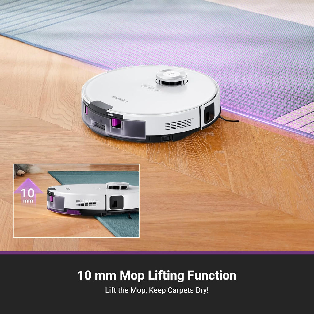 Eureka Robot Vacuum with Bagless Self Emptying Station, Robotic Vacuum and Mop Combo, 45-Day Capacity, 4000Pa Suction, Auto Lifting Mop, LiDAR Navigation, NER E10s BK
