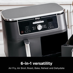 Ninja DZ071 Foodi 6-in-1 FlexBasket Air Fryer with 7-QT MegaZone & Basket Divider for Large Proteins & Full Meals, Smart Finish Cook 2 Foods 2 Ways, Family Sized Capacity, Air Fry, Roast & More, Black