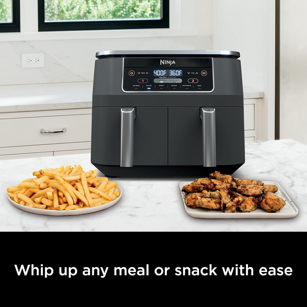 Ninja DZ071 Foodi 6-in-1 FlexBasket Air Fryer with 7-QT MegaZone & Basket Divider for Large Proteins & Full Meals, Smart Finish Cook 2 Foods 2 Ways, Family Sized Capacity, Air Fry, Roast & More, Black