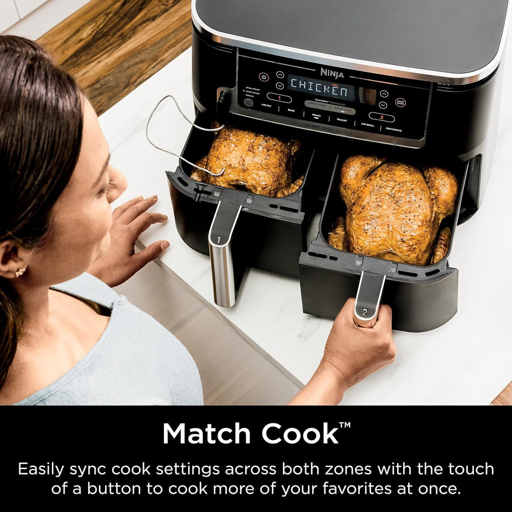 Ninja Air Fryer, Thermometer, Roast, Bake, Air Fry, Crisps, Broil, Reheats, Keep Warm, 10-in-1, Fries, Frozen Food, Veggies, and Meat, Quick Meals, Healthy Meals, Less Oil, 10 QT, Grey, DZ550