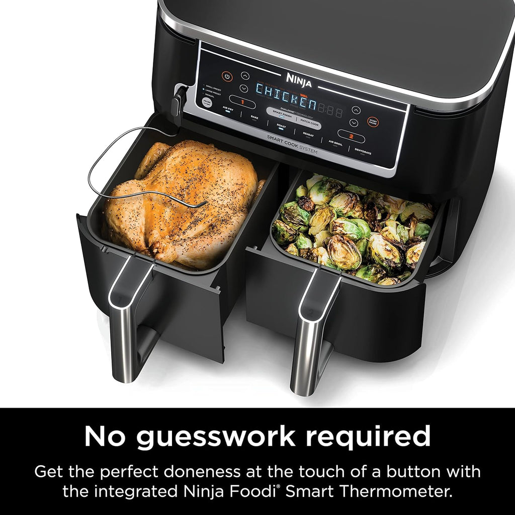 Ninja DZ401 Foodi 10 Quart 6-in-1 DualZone XL 2-Basket Air Fryer with 2 Independent Frying Baskets, Match Cook & Smart Finish to Roast, Broil, Dehydrate for Quick, Easy Family-Sized Meals, Grey